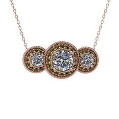 Elia Tria Kolye - Pırlanta ve peridot 925 ayar rose altın kaplama gümüş kolye (1.5 karat, 40 cm gümüş rolo zincir) #bsban