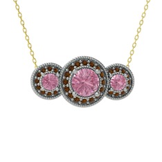 Elia Tria Kolye - Pembe kuvars ve dumanlı kuvars 18 ayar beyaz altın kolye (40 cm gümüş rolo zincir) #bu5q17