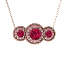 Elia Tria Kolye - Rodolit garnet ve pembe kuvars 18 ayar rose altın kolye (40 cm rose altın rolo zincir) #bw2iit