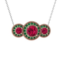 Elia Tria Kolye - Rodolit garnet ve yeşil kuvars 18 ayar rose altın kolye (40 cm beyaz altın rolo zincir) #ccjyyi