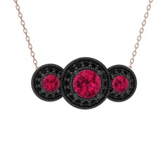 Elia Tria Kolye - Rodolit garnet ve siyah zirkon 925 ayar siyah rodyum kaplama gümüş kolye (40 cm rose altın rolo zincir) #cv8ryq