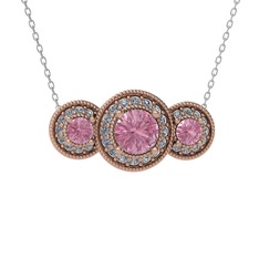 Pembe kuvars ve swarovski 18 ayar rose altın kolye (40 cm beyaz altın rolo zincir)