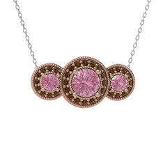 Pembe kuvars ve dumanlı kuvars 18 ayar rose altın kolye (40 cm beyaz altın rolo zincir)