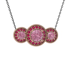 Pembe kuvars ve rodolit garnet 14 ayar rose altın kolye (40 cm gümüş rolo zincir)