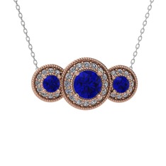 Elia Tria Kolye - Lab safir ve swarovski 8 ayar rose altın kolye (40 cm beyaz altın rolo zincir) #dms26w