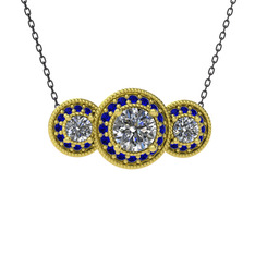Elia Tria Kolye - Swarovski ve lab safir 18 ayar altın kolye (40 cm gümüş rolo zincir) #dnwey3