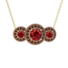Garnet ve dumanlı kuvars 8 ayar rose altın kolye (40 cm gümüş rolo zincir)