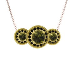 Elia Tria Kolye - Peridot ve siyah zirkon 18 ayar altın kolye (40 cm rose altın rolo zincir) #dshd5k