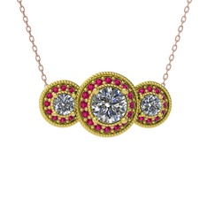 Elia Tria Kolye - Pırlanta ve rodolit garnet 18 ayar altın kolye (1.5 karat, 40 cm rose altın rolo zincir) #dve0kn