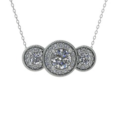 Elia Tria Kolye - Pırlanta ve swarovski 8 ayar beyaz altın kolye (1.5 karat, 40 cm beyaz altın rolo zincir) #ed88a9