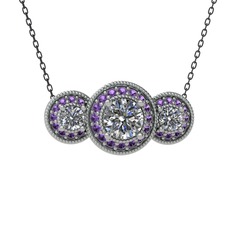 Swarovski ve ametist 925 ayar gümüş kolye (40 cm gümüş rolo zincir)