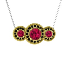 Elia Tria Kolye - Rodolit garnet ve siyah zirkon 18 ayar altın kolye (40 cm gümüş rolo zincir) #egoxg0