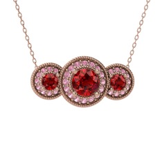 Garnet ve pembe kuvars 925 ayar rose altın kaplama gümüş kolye (40 cm rose altın rolo zincir)