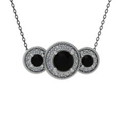 Elia Tria Kolye - Siyah zirkon ve swarovski 925 ayar gümüş kolye (40 cm gümüş rolo zincir) #eiubhw