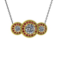 Elia Tria Kolye - Beyaz zirkon ve garnet 14 ayar altın kolye (40 cm gümüş rolo zincir) #en800e