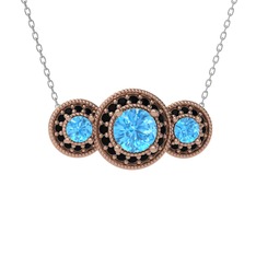Elia Tria Kolye - Akuamarin ve siyah zirkon 14 ayar rose altın kolye (40 cm gümüş rolo zincir) #enuhaa