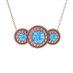 Akuamarin ve pembe kuvars 18 ayar rose altın kolye (40 cm rose altın rolo zincir)