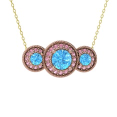 Akuamarin ve pembe kuvars 925 ayar rose altın kaplama gümüş kolye (40 cm altın rolo zincir)