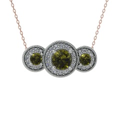 Elia Tria Kolye - Peridot ve beyaz zirkon 8 ayar beyaz altın kolye (40 cm rose altın rolo zincir) #eu04qh