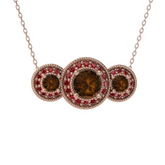 Elia Tria Kolye - Dumanlı kuvars ve garnet 8 ayar rose altın kolye (40 cm rose altın rolo zincir) #eusen5