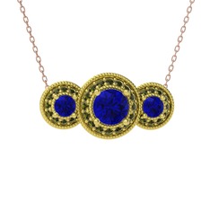 Elia Tria Kolye - Lab safir ve peridot 14 ayar altın kolye (40 cm rose altın rolo zincir) #f0me33