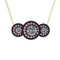 Elia Tria Kolye - Pırlanta ve pembe kuvars 925 ayar siyah rodyum kaplama gümüş kolye (1.5 karat, 40 cm gümüş rolo zincir) #f4a0gv