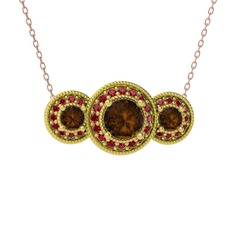 Dumanlı kuvars ve garnet 18 ayar altın kolye (40 cm rose altın rolo zincir)