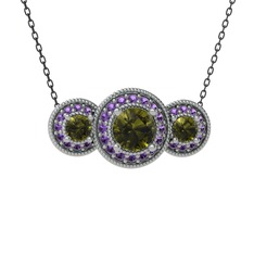 Elia Tria Kolye - Peridot ve ametist 925 ayar gümüş kolye (40 cm gümüş rolo zincir) #f5j00q