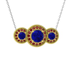 Lab safir ve garnet 8 ayar altın kolye (40 cm beyaz altın rolo zincir)