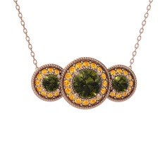 Elia Tria Kolye - Peridot ve sitrin 18 ayar rose altın kolye (40 cm rose altın rolo zincir) #fbuiip