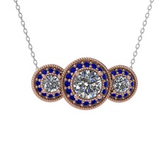 Pırlanta ve lab safir 8 ayar rose altın kolye (1.5 karat, 40 cm beyaz altın rolo zincir)