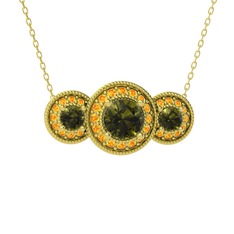 Peridot ve sitrin 925 ayar altın kaplama gümüş kolye (40 cm altın rolo zincir)
