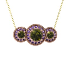 Peridot ve ametist 14 ayar rose altın kolye (40 cm altın rolo zincir)