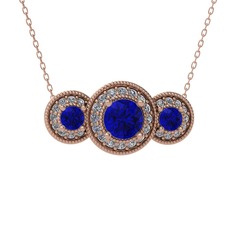 Elia Tria Kolye - Lab safir ve swarovski 14 ayar rose altın kolye (40 cm rose altın rolo zincir) #g608k5