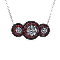 Elia Tria Kolye - Swarovski ve garnet 925 ayar siyah rodyum kaplama gümüş kolye (40 cm beyaz altın rolo zincir) #g847d8