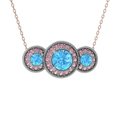 Elia Tria Kolye - Akuamarin ve pembe kuvars 18 ayar beyaz altın kolye (40 cm rose altın rolo zincir) #ggvzzq