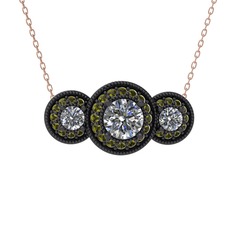 Elia Tria Kolye - Beyaz zirkon ve peridot 925 ayar siyah rodyum kaplama gümüş kolye (40 cm rose altın rolo zincir) #gjag