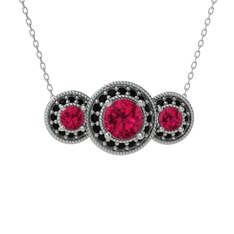 Rodolit garnet ve siyah zirkon 14 ayar beyaz altın kolye (40 cm beyaz altın rolo zincir)