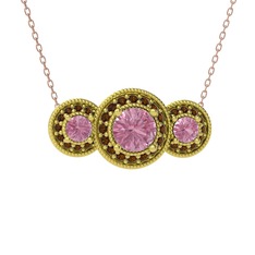 Pembe kuvars ve dumanlı kuvars 14 ayar altın kolye (40 cm rose altın rolo zincir)