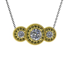 Pırlanta ve peridot 925 ayar altın kaplama gümüş kolye (1.5 karat, 40 cm gümüş rolo zincir)