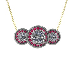 Elia Tria Kolye - Swarovski ve rodolit garnet 8 ayar beyaz altın kolye (40 cm altın rolo zincir) #h6sbuf