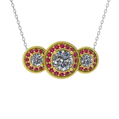 Elia Tria Kolye - Swarovski ve rodolit garnet 8 ayar altın kolye (40 cm beyaz altın rolo zincir) #hdam8y