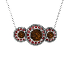 Dumanlı kuvars ve garnet 14 ayar beyaz altın kolye (40 cm beyaz altın rolo zincir)