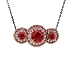 Garnet ve pembe kuvars 925 ayar rose altın kaplama gümüş kolye (40 cm gümüş rolo zincir)