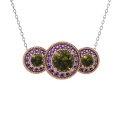 Peridot ve ametist 18 ayar rose altın kolye (40 cm beyaz altın rolo zincir)