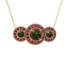 Elia Tria Kolye - Peridot ve garnet 14 ayar rose altın kolye (40 cm altın rolo zincir) #hj5cnd