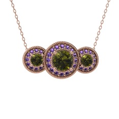 Elia Tria Kolye - Peridot ve ametist 8 ayar rose altın kolye (40 cm gümüş rolo zincir) #hqmjjf