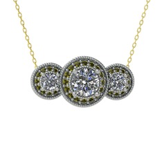 Elia Tria Kolye - Pırlanta ve peridot 14 ayar beyaz altın kolye (1.5 karat, 40 cm altın rolo zincir) #i79347