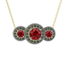 Elia Tria Kolye - Garnet ve peridot 8 ayar beyaz altın kolye (40 cm altın rolo zincir) #i937ev