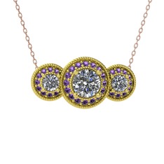 Elia Tria Kolye - Swarovski ve ametist 8 ayar altın kolye (40 cm gümüş rolo zincir) #ib55l2